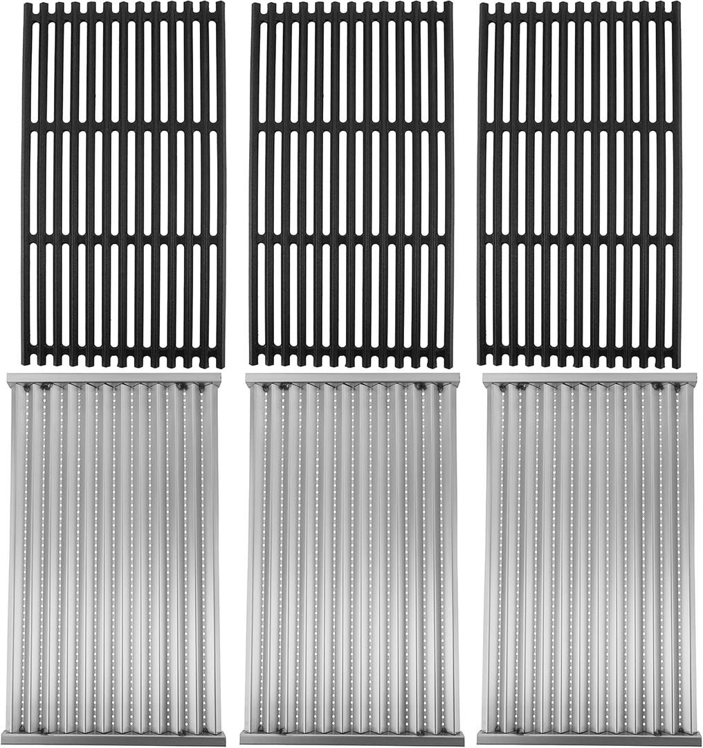Cast Iron Grill Grates and Stainless Steel Emitter Plates for Charbroil Commercial Infrared 4 Burner 463242715, 463242716, 463276016, 466242715, 466242815, 463257520 Gas Grills
