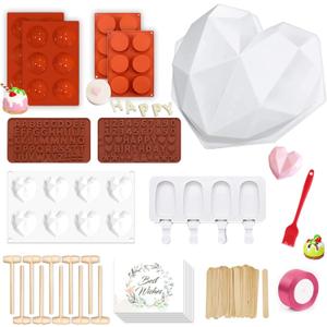 WhiteRhino Silicone Chocolate Heart Molds Set,Large Breakable ,2.6inch Hot Cocoa Bomb,Round Oreo Molds for Baking,Popsicle Cakesicle Molds,Letter Molds,Great Gift for Summer Vacation,Birthday