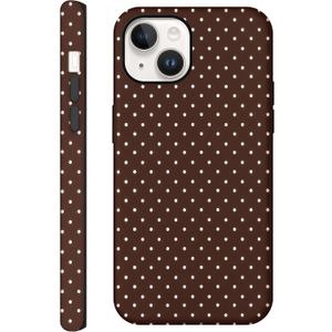 Aesthetic Cases for iPhone 15, Glossy Hybrid 2-Layer Hard Cover, Protective Scratch Resistant Shell, Brown Polka Dot
