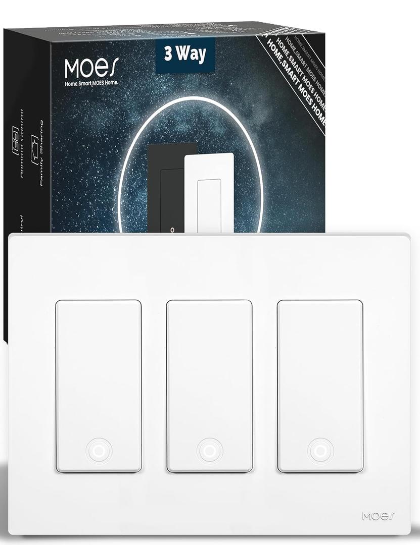 MOES Zigbee 3 Way Light Switch, 3 Gang Smart Wall Switches Single Pole, Require Neutral Wire, Support Remote Control, Compatible with Alexa/Google Assistant, White