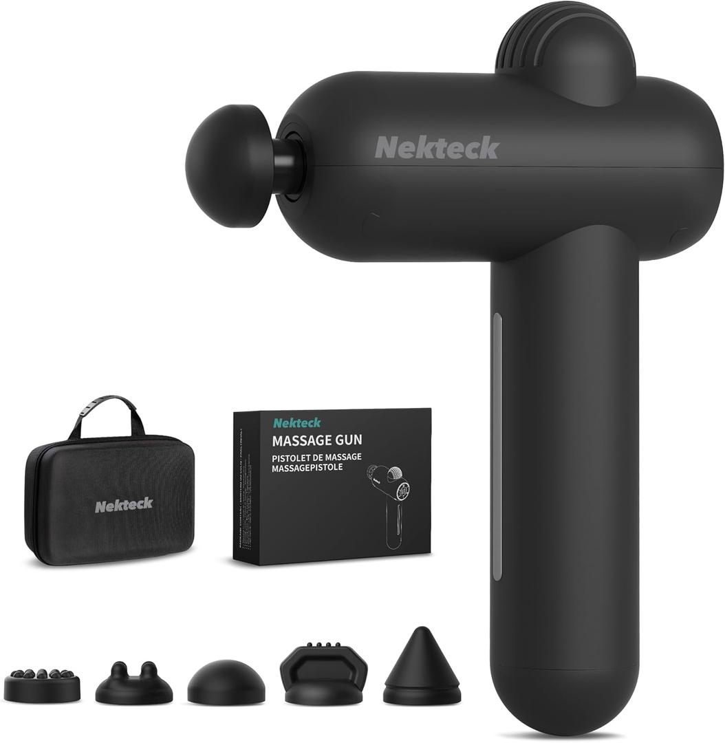 Nekteck Massage Gun Deep Tissue - 12mm Amplitude, 30 Speeds, Full-Body Muscle Relaxation Device with 5-Head for Pain Relief, Quiet USB-C Rechargeable Percussion Muscle Massager for Home Office Travel (Grey)