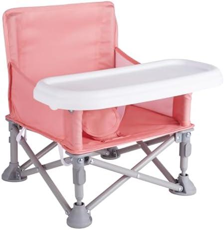 Furmubei Portable Baby Booster Seat with Tray, Toddler Booster seat for Dining, Camping, Travel, Baby Beach Chair 6 Months to 3 Years Old Indoor Outdoor Use Pink