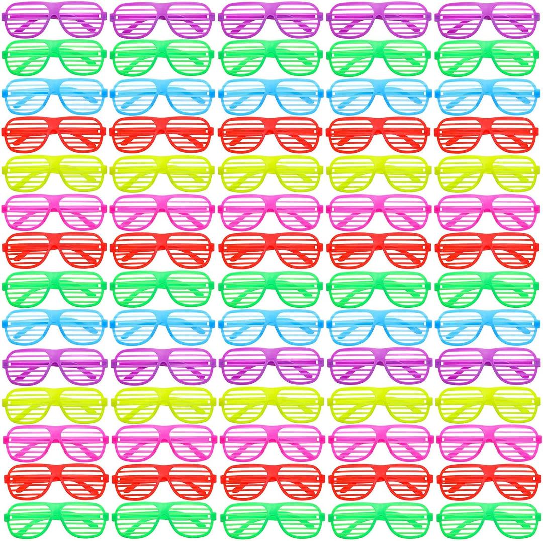 100 Pack Plastic Shutter Shades Glasses Bulk, 80's Style Slotted Shutter Shade Sunglasses, Neon Color Shade Glasses for Party Favors, School Gifts Teens Adults Birthday Supplies, Assorted Colors