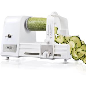BELLA 4-in-1 Automatic Electric Spiralizer & Slicer, Quickly Prep Healthy Veggie or Fruit Spaghetti, Noodles or Ribbons, Easy To Clean, Recipe Book Included, White, 14641