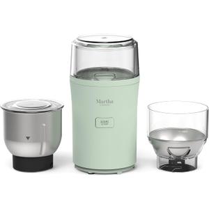MarthaStewart ElectricCoffee & Spice Grinder,Dual 2.5oz RemovableBowls, StorageLids,Stainless Steel Blades,One Touch Pulse Control,2-in-1Compact,Beans & Spices, Herbs& Nuts, Honeydew Green