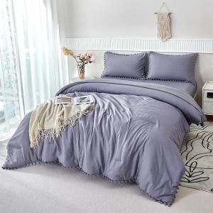 PERFEMET 5-Piece Purple Bed in A Bag Queen Size Boho Cute Grayish Purple Pom Pom Comforter Set with Sheets Soft Lightweight Girls Bedding Set(Grayish Purple, Queen)