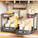 Under Sink Organizer 2 Pack, Metal Pull Out Cabinet Organizer Shelf, Kitchen/Bathroom Organizers with Sliding Drawer, Storage Shelves, Storage and Organization for Home, Laundry, RV, Pantry, Spice, Dark Grey