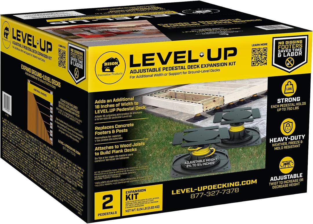 Bison Level.Up System Adjustable Deck Pedestal Joist Support Expansion Kit, 2-Pedestal Kit (7079806004)