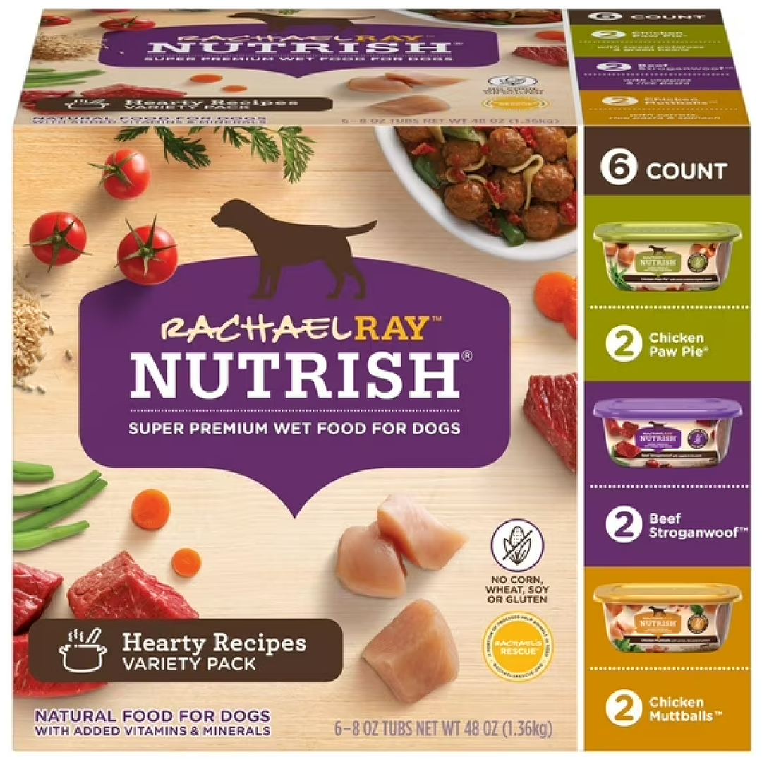Rachael Ray Nutrish Wet Dog Food Variety Pack Hearty Recipes, six (6) 8 oz Tubs (Pack of 1) 8JAN27