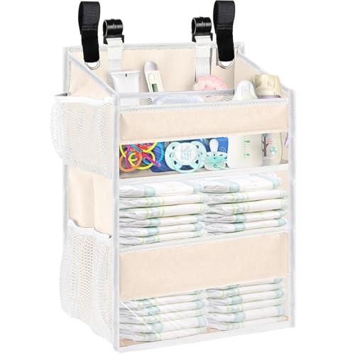 Ofiray-home Hanging Diaper Organizer for Changing Table,Cribs,Car,Playard or Wall & Nursery Organization - Spacious & Durable 2-Tier Diaper Organizer- Hold 90+ Diapers, Won't Deform, Grey