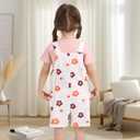 Toddler Baby Girl Summer Outfit Short Sleeve Ribbed Tops + Flower Suspender Overalls Shorts Set Kids Cute Clothes (Pink)