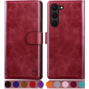 SUANPOT for Samsung Galaxy S23 5G Wallet case with RFID Blocking Credit Card Holder,Flip Book PU Leather Protective Cover Women Men for Samsung S23 Phone case Red
