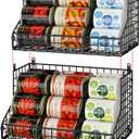 JKsmart 2 Pack Stackable Can Rack Organizer for Pantry Storage,Can Dispensers with 4 Adjustable Dividers, 2-Tier Metal Wire Basket Beverage Pop Soda Rack for Kitchen Cabinet Pantry, Black
