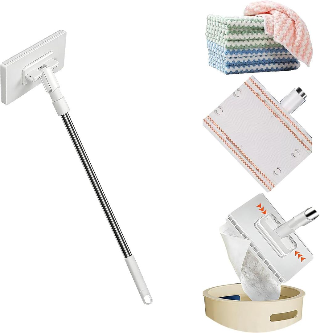 Mini Mop, No-Touch Lazy Mop6.3*3.3*40in,5 Reusable ClothsTouch-Free Cloth Attachment, Disposable Dust Mop for Home Walls, Bathroom, Windows