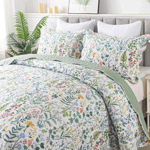 HoneiLife Floral Quilt King Size - 3 Pieces Microfiber Quilt Sets Lightweight Bedspreads Wildflower Coverlets Retro Bed Cover King Quilt Bedding Set All Season Quilts