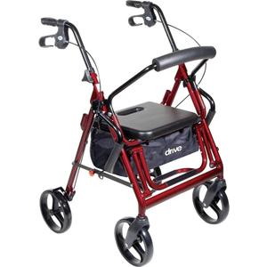 Drive Medical 795BU Duet Dual Function Transport Wheelchair Rollator Rolling Walker, Burgundy, Comfortable Padded Seat, Carry Pouch for Added Privacy and Security of Personal Items