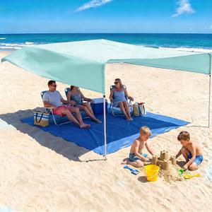 Beach Sun Shade Canopy, Beach Pop up Tent Large Sun Shade Shelter Sail for 8-10 People, Relying On Wind Power Umbrella Lightweight 9.5 Lbs