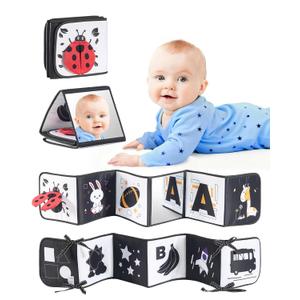 High Contrast Black and White Baby Toys for Newborn 0-6 Months  Contrast Cards & Sensory Baby Book with Mirror  Tummy Time Infant Toys for Visual Stimulation, Early Learning & Brain Development