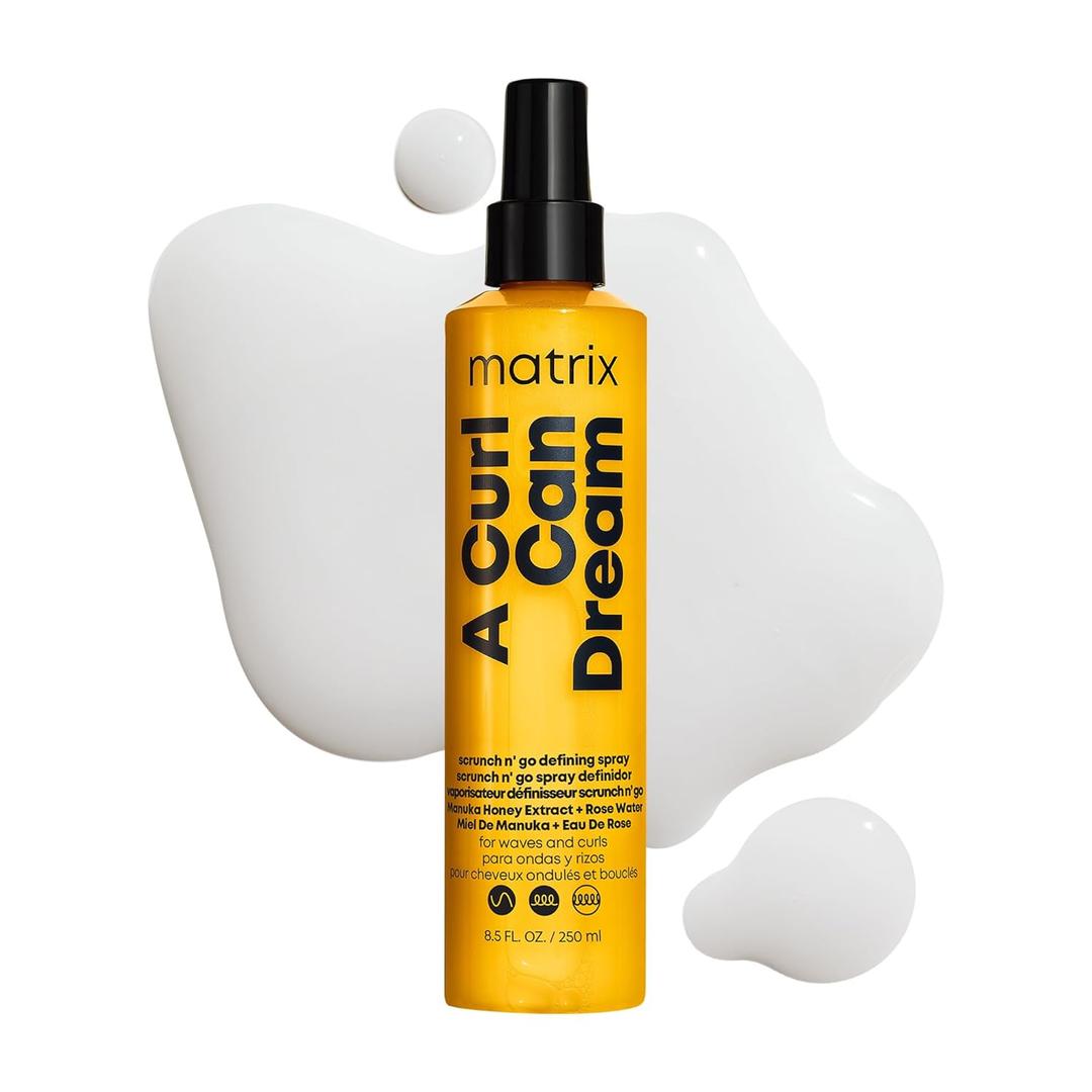 Matrix A Curl Can Dream Scrunch N' Go Defining Spray For Wavy and Curly Hair - Frizz Control and Heat Protection Hair Spray, With Manuka Honey Extract