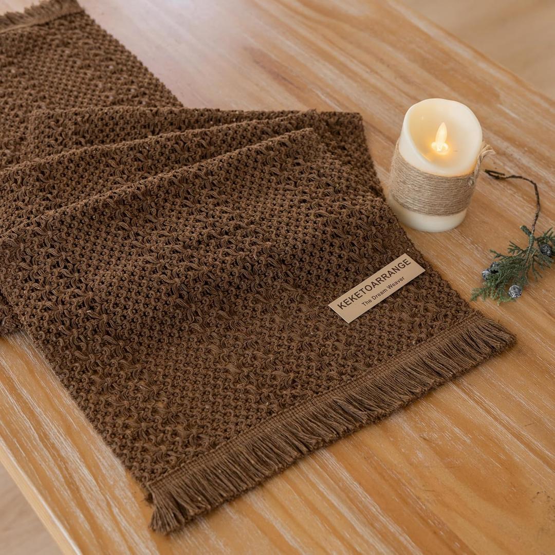 Boho Brown Table Runner for Home Decor 13x72 Inches Farmhouse Macrame Burlap Jute Rustic Coffee Table Runner Dining Kitchen Centerpiece Bohemian Decor Baby Shower Decorations