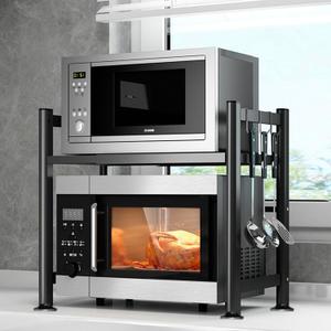 Microwave Oven Rack,Black,2 Tier Expandable with 6 Hooks
