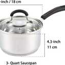 Cook N Home 3 Quart Stainless Steel Saucepan Set with Lid, Induction Compatible Milk Pots, Stay-Cool Silicone Handle, Mirror Polished 18/10 Cookware, Dishwasher & Oven Safe, Silver