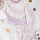 Mioglrie Toddler Baby Girl Clothes Fall Winter Sweatsuit Newborn Sweatshirt Sweat Pant Sets Outfits Infant Girls Clothing (3-4T, Purple Stripe)