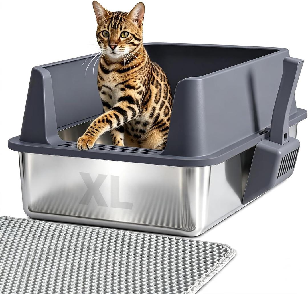 Stainless Steel Litter Box with Lid, XL Extra Large Cat Litter Box