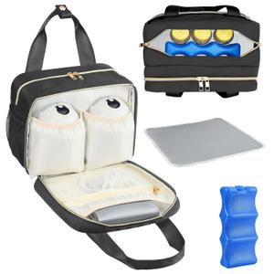PIIOSER Breastmilk Cooler Bag with Ice Pack, Compatible with Wearable Breast Pumps & Accessories - Portable Pumps Carrying Case for Nursing & Working Moms, Black