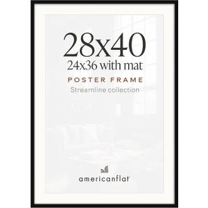 Americanflat 28x40 Poster Frame - Matted to 24x36 - Slim Molding - Black