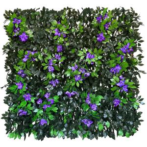 Expandable Fence Privacy Screen for Balcony Patio Outdoor,Decorative Faux Ivy Fencing Panel,Artificial Hedges (Single Sided Leaves) (2, Branches -Purple Fowers)