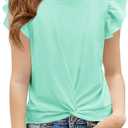 Haloumoning Girls T Shirts Ruffle Sleeve Twist Front Tshirts Summer Casual Crewneck Tees Tops 5-14 Years (7-8 Years)