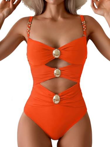 B2prity Cutout One Piece Swimsuit Tummy Control Ruched Monokini Color Block Bathing Suit for Cruise Vacation, 2XL