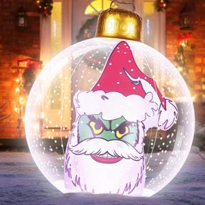 24 Inch Light Up Large Inflatable Christmas Ball Outdoor Decoration, Christmas Green Big Monster PVC Inflatable Xmas Blow up Ball Ornaments with Remote for Winter Holiday Party Garden Lawn Yard Porch