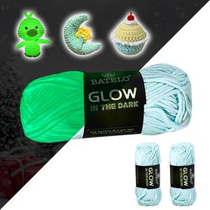Glow in The Dark Crochet Luminous Polyester Yarn - Halloween Party Ghost Pumpkin Doll - Total 3.52oz/100g 115.92yd/106m Light Blue Yarn
