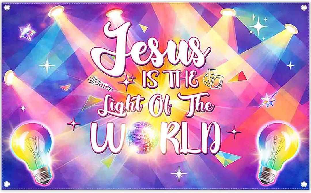 Fabric 72x43inch Glow Light Backdrop Neon Colorful Disco Religious Jesus Flashing Station Photography Background School Classroom Church Party Decorations Photo Props