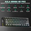 Aula MINI60 HE PRO Wireless Gaming Keyboard 60%,Hall Effect Rapid Trigger Magnetic Keyboard,8000Hz Polling,Tri-Mode(BT5.0/2.4GHz/USB-C),RGB Hot Swappable Compact Mechanical Keyboard for Gamer(Black)