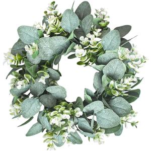 LSKYTOP 1 Pc Green Eucalyptus Round Wreath Artificial Farmhouse Wreath for Door Wall Window Decor, 11Inch/PC