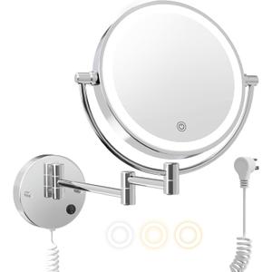FASCINATE Upgraded Wall Mounted Makeup Mirror with Lights, Super Large Double Sided 1X/10X Magnifying Mirror for Bathroom, 360 Swivel Extendable Plug Touch Sensor Vanity Mirror (Sliver)
