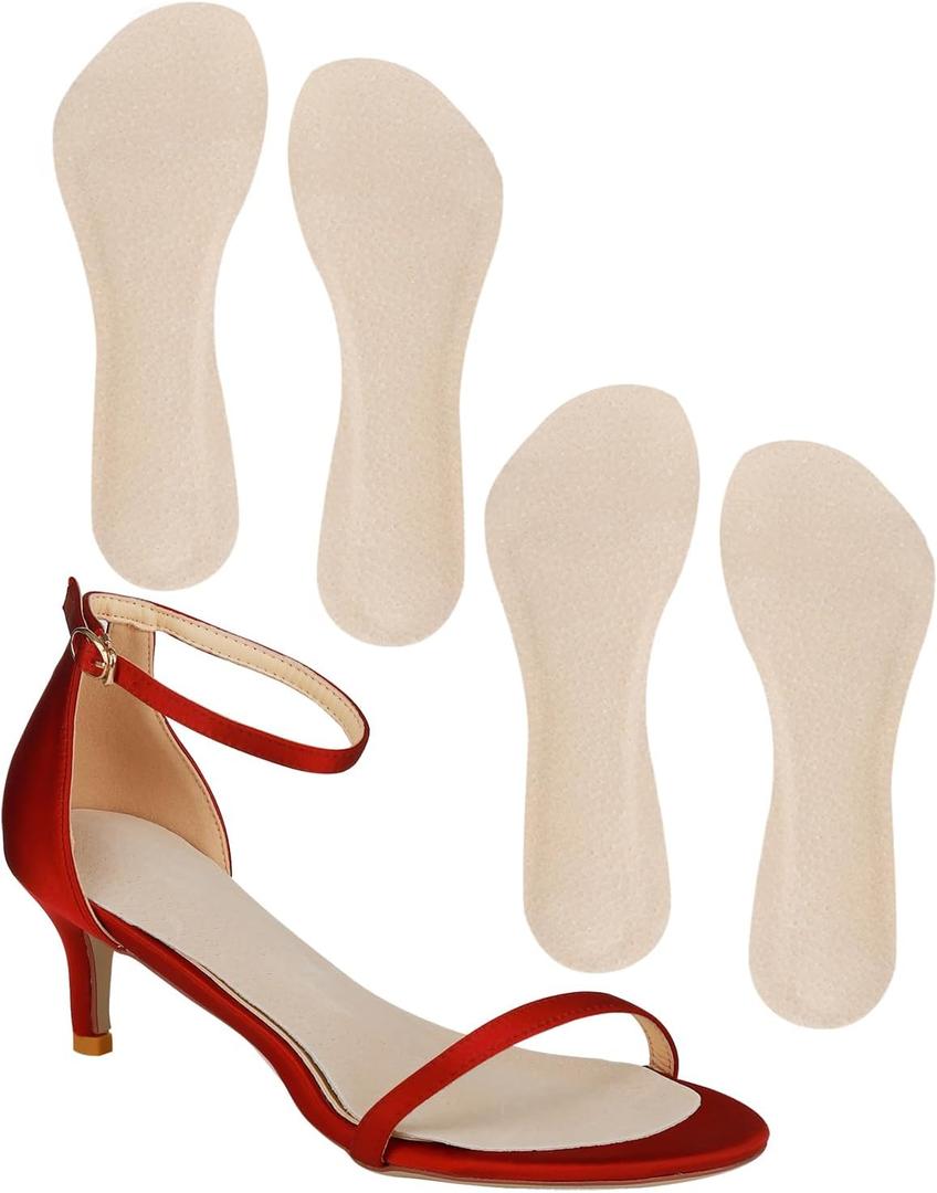 Pair of 2 Pigskin High Heel Cushion Inserts, Adhesive Arch Support Sandal Inserts, Anti-Slip Shoe Inserts for Dress Shoes Flat Shoe Pain Relief, Leather Cushioning Heel Insoles for Boots (M-US 7.5-9, Beige)