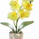 10.2" Orchids Artificial Flowers Fake Orchid Plant Potted Butterfly Orchid Silk Flowers Decor for Home Living Room Bathroom Wedding Office Decoration (Yellow)