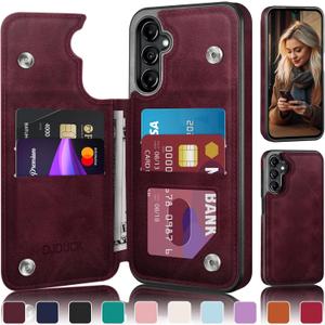 Designed for Samsung Galaxy A15 5G Case Wallet with Card Holder, [Magnetic Clasp Cover] [RFID Blocking Leather Protection] Shockproof Women Men Cases for Samsung A15 Wine Red