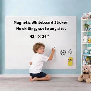 Magnetic Dry Erase Whiteboard 42"x24" - Self-Adhesive Flexible Wall Board for Kitchen, Home Office w/ 11 Markers, 6 Magnets, Eraser & Holder, Ultra Smooth, No Ghosting
