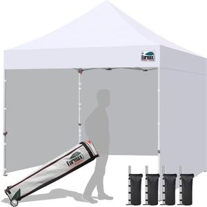 Eurmax USA 10x10 Pop Up Canopy Tent,Commercial Tent with Patented No-Tip Rolling Bag,4 Zippered Removable Walls,UV & Water Resistant Canopy Top,Heavy Duty Outdoor Gazebo,Instant Shelter(White)