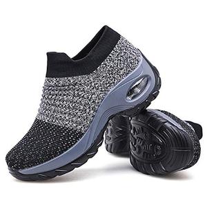 Women's Walking Shoes Sock Sneakers - Mesh Slip On Air Cushion Lady Girls Modern Jazz Dance Easy Shoes Platform Loafers Grey, Size 37