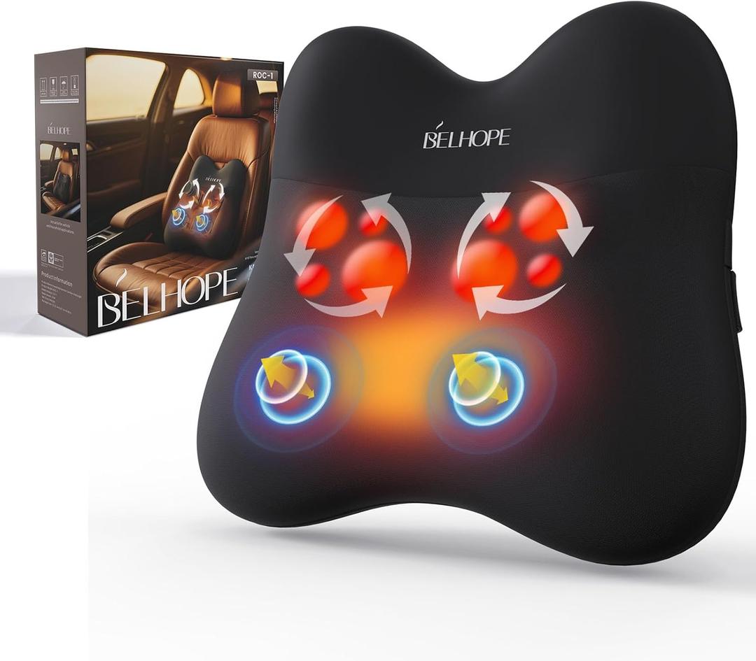 Back Massager with Heat, Cordless Back Massage for Pain Relief Deep Tissue, 4D Shiatsu and Percussion Massage Pillow, Lower Back Massager for Office Chair, Gifts for Women Men Christmas, Black