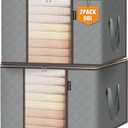 BALEINE 2 Pack Clothes Storage Bags, 24 Gallon Storage Containers with Reinforced Handle, Sturdy Zipper, Closet Organizer for Blanket, Comforter, Pillow, Bedding (Grey, 2 Pack)