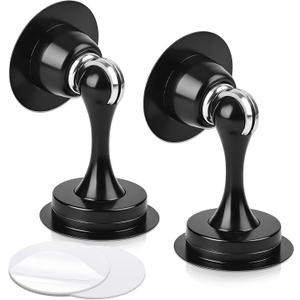KOLAKO Door Stopper, Magnetic Door Stops, No Drill, 2 Pack Black Magnetic Door Catch Holder to Keep Door Open, Stainless Steel Wall Floor Mounted Doorstop with Adhesive Tape and Screws