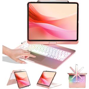 BABG Keyboard Case for iPad Air 13 inch(M3/M2)&iPad Pro 13(M5/M4),iPad Pro 12.9(6th/5th /4th/3rd Gen) Case with Keyboard,360 Rotatable,Toupad,Backlits,Pencil Charging-Rose Gold