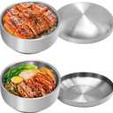 Stainless Steel Rice Bowl with Lid, Set of 2, for Korean Kitchen Restaurant, Double-walled Metal Bowls, Multi-Purpose Insulated Soup Bowls Snacks Bowls (13cm Silver)